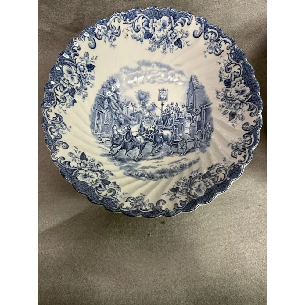 VINTAGE JOHNSON BROS (HANLEY) 8 INCH IRONSTONE SERVING BOWLS (2) COACHING SCENES